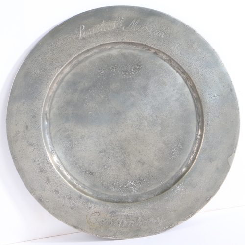 228 - A George II/III pewter plain rim plate, circa 1760

 The rim engraved Parish St. Martin opposed by... 