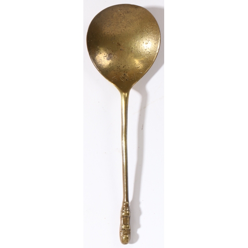 246 - A rare Tudor latten lion sejant knop spoon, English, circa 1550-60

 With diamond stem, (makers mar... 