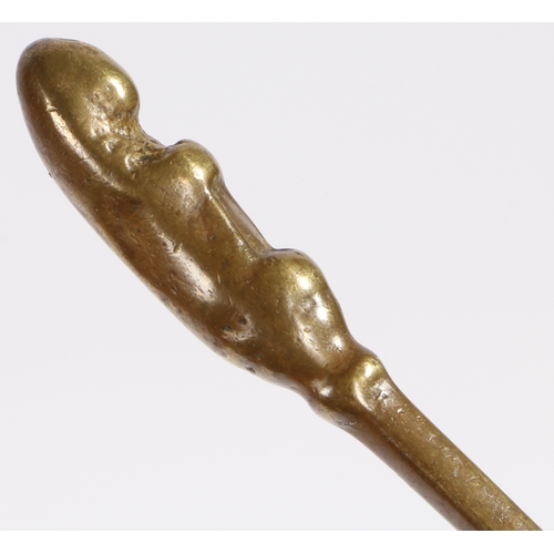 246 - A rare Tudor latten lion sejant knop spoon, English, circa 1550-60

 With diamond stem, (makers mar... 