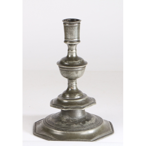 25 - An exceptional and large Charles II pewter octagonal-base and knopped candlestick, circa 1675

 Havi... 
