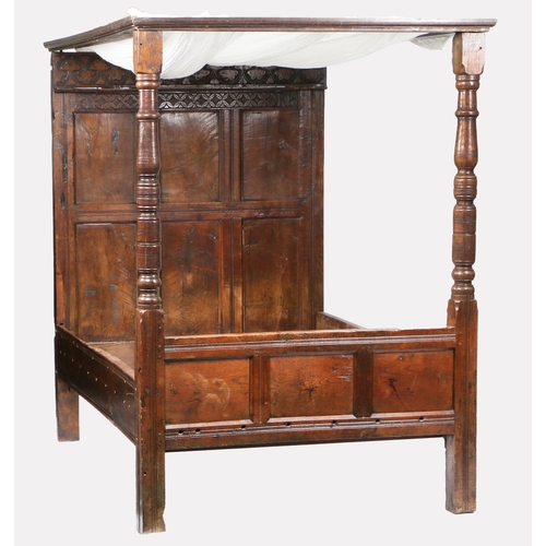 255 - A Charles II oak part 'tester-bed', Lancashire, circa 1670

 Without panelled tester, but with teste... 