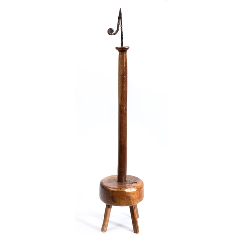 270 - A 19th century and later sycamore, beech and ash standing rushlight holder

 With iron twist-work ru... 