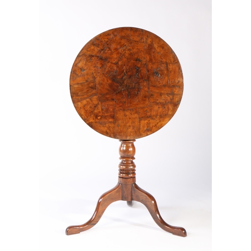 280 - A late George III yew and burr-yew tripod occasional table, circa 1820

The circular tilt-top with b... 