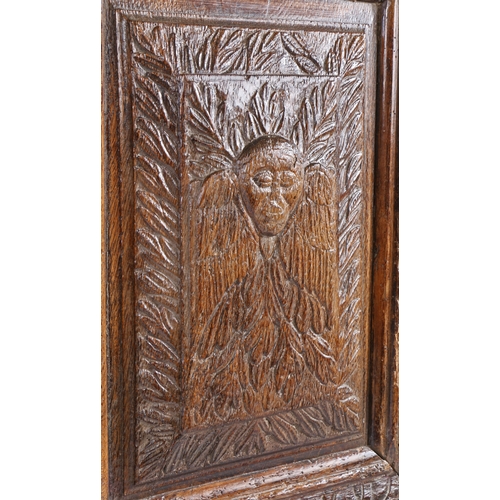 287 - A mid-17th century oak coffer front, named and dated 1641, Breton, France, possibly Tregor,

 Having... 