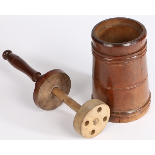 289 - A George III fruitwood hand-held cream/butter churn, circa 1800

 Having a tapering drum, with linea... 