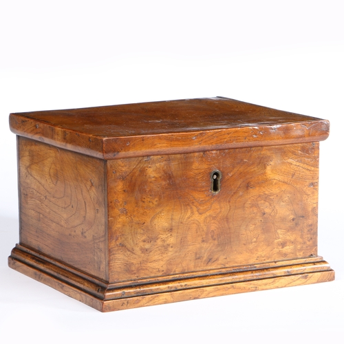 291 - A well-figured elm board box

 The one-piece lid with simple applied narrow edge moulding, plain sid... 