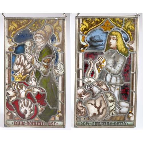 299 - A pair of interesting stained glass panels, dated 1500 and 1505 respectively

 The first designed wi... 