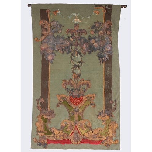 301 - An unusual William & Mary painted leather, velvet and appliqué wall hanging, circa 1690

Designed as... 