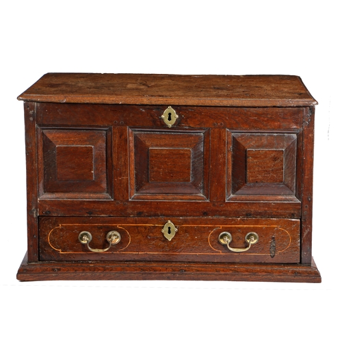 317 - A George II/III oak and holly line-inlaid coffor bach, West Wales, South Pembrokeshire or Vale of Gl... 