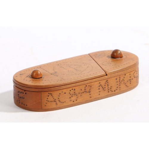 333 - A rare 19th century wooden 'puzzle' vesta box dated 1888

 With pin prick decoration, dated 1888 to ... 