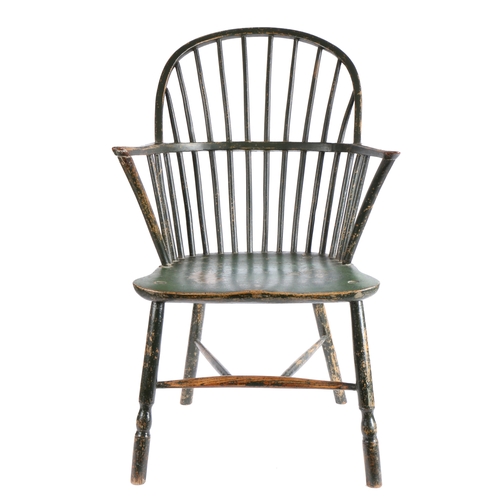 363 - An early 19th century green-painted ash and elm Windsor armchair, West Country, circa 1810-40

 Havi... 