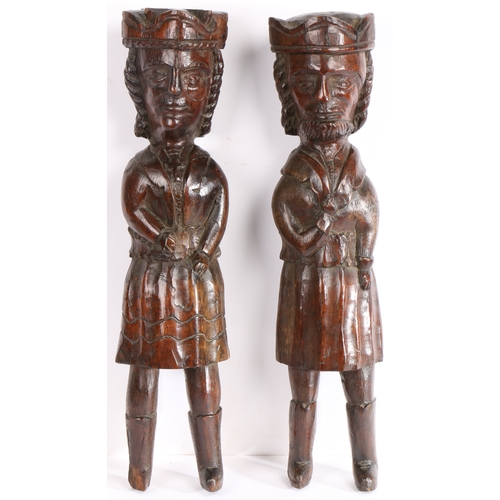 378 - A rare pair of 16th/17th century carved oak figures, a king and queen, English or Welsh, circa 1600
... 