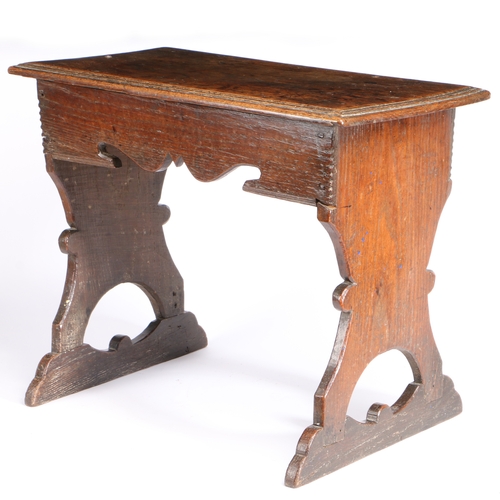 391 - An Elizabeth I large oak boarded stool, circa 1600 and later

 Having an impressive one-piece top wi... 