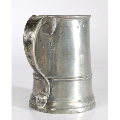 42 - A documented George II pewter OEWS quart straight-sided mug, with low single fillet, Bristol, circa ... 