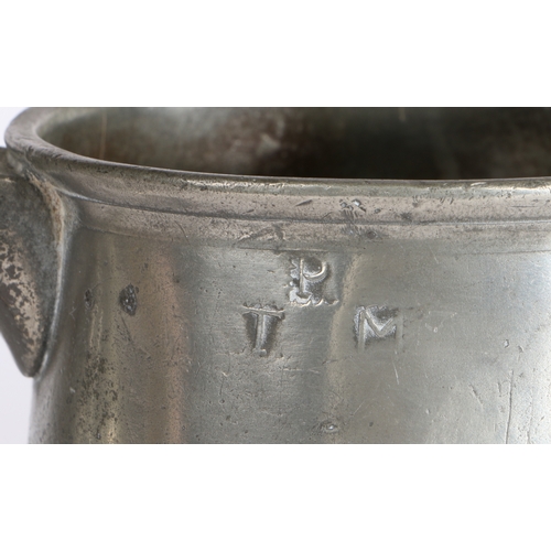 42 - A documented George II pewter OEWS quart straight-sided mug, with low single fillet, Bristol, circa ... 