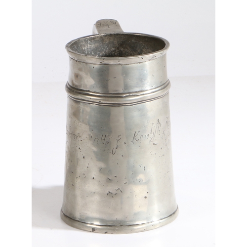 44 - A rare George I pewter quart high single-fillet straight-sided tavern pot, circa 1715

 Having a tru... 
