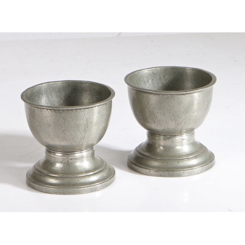 47 - A pair of George II pewter cup salts, initialled and dated 1740

 Each bowl having a flattened rim, ... 