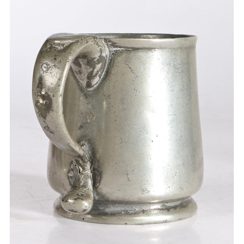 48 - A George II pewter OEWS half-pint squat tulip-shaped mug, Bristol, circa 1730-40

 With simple lip, ... 