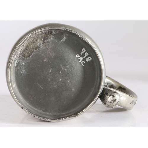 48 - A George II pewter OEWS half-pint squat tulip-shaped mug, Bristol, circa 1730-40

 With simple lip, ... 