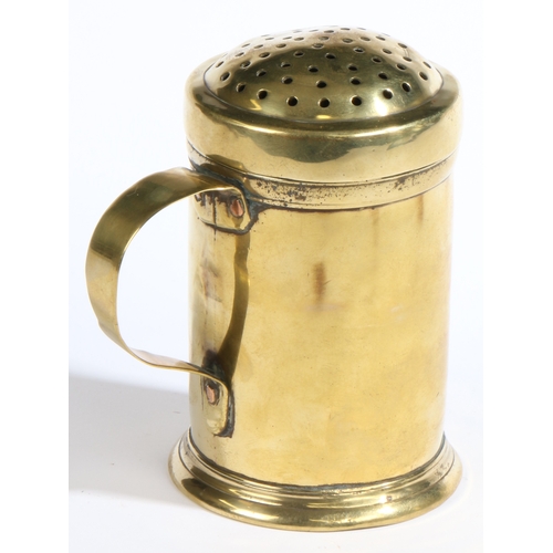 487 - A large George II brass muffineer, circa 1750

 Of cylindrical form, with lift-off domed pierced lid... 