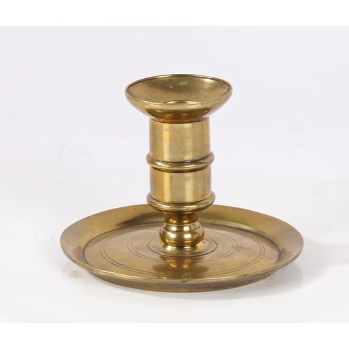 501 - A George I brass lantern candlestick, circa 1720   The straight-sided socket with mid-fillet and int... 