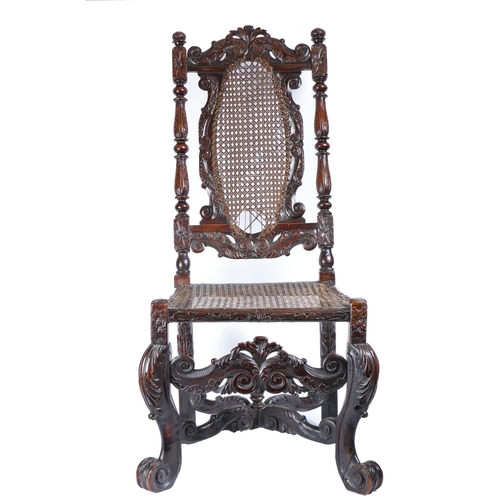 526 - An impressive late 17th century walnut and cane side chair, with X-form stretcher, English, circa 16... 