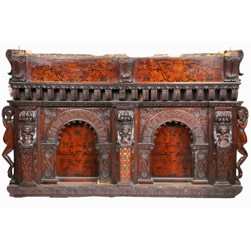 528 - A fine and rare Elizabeth I oak, sycamore, penwork and polychrome-decorated tester bed, circa 1570 a... 