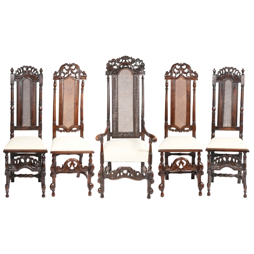 529 - A harlequin set of five William & Mary walnut, beech, ash and cane high-back side chairs, circa 1690... 