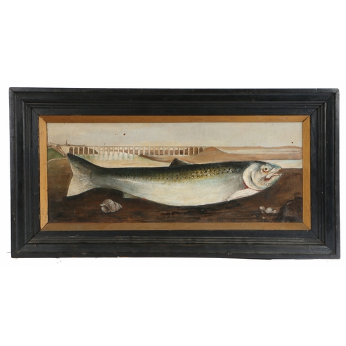 531 - J Wood (20th Century)
 Fish by a Viaduct, inscribed to reverse 