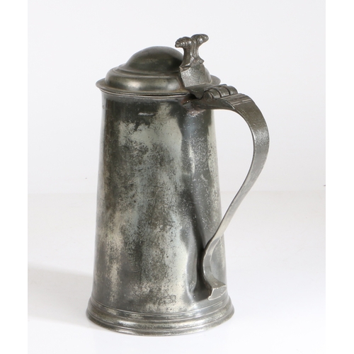 57 - A George I pewter OEAS half-gallon straight-sided dome-lidded flagon, York, circa 1720

 The taperin... 