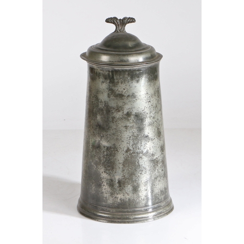 57 - A George I pewter OEAS half-gallon straight-sided dome-lidded flagon, York, circa 1720

 The taperin... 