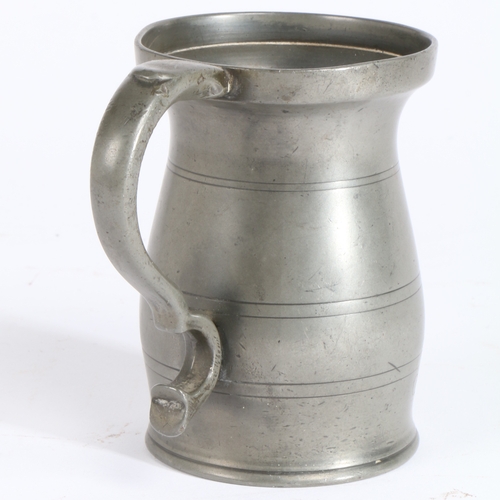 86 - A rare George III pewter OEWS pint lidless baluster measure, North of England, probably Wigan, circa... 