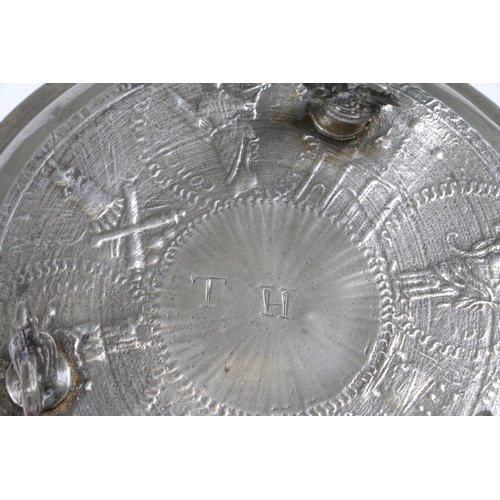 132 - The Treaty of Ryswick commemorative pewter porringer and cover: an exceptional English piece of pewt... 