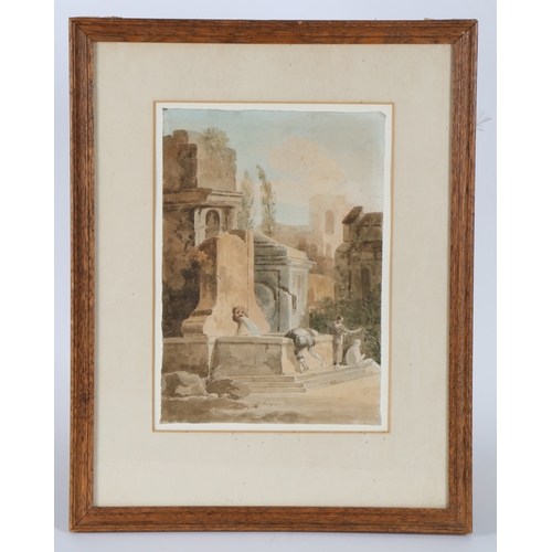 121 - Attributed to Cornelius Varley (British, 1781-1873)
 Figures at a Fountain amongst Classical Ruins
 ... 