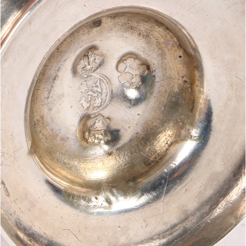 13 - A George II silver pepperette, London 1752, maker IW, the domed cover above a baluster body and dome... 