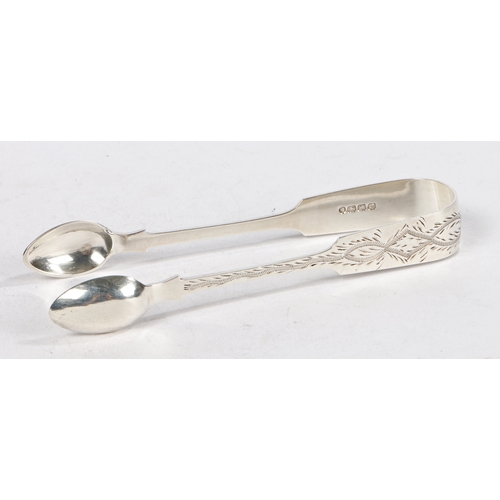 22 - A pair of Victorian silver sugar tongs, Exeter 1870, maker John Pope Genge of St. Helier, Jersey, th... 