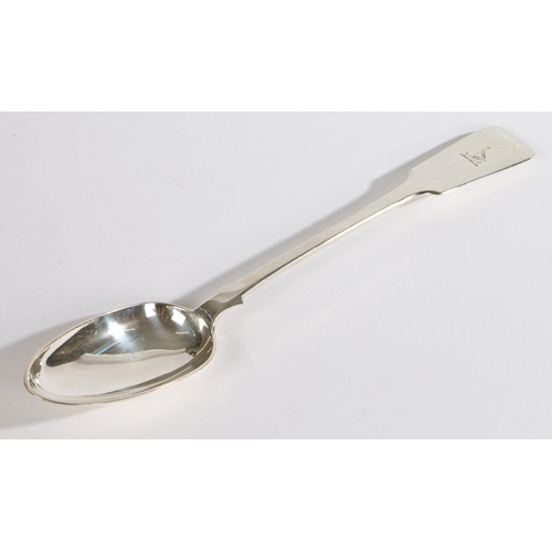 29 - A large crested provincial silver fiddle pattern basting spoon, Exeter 1846, Josiah Williams & Co 15... 