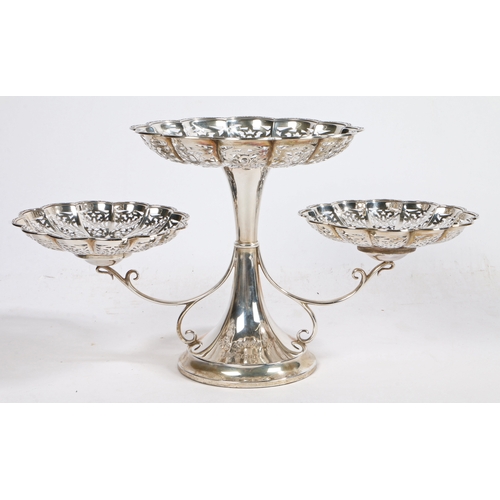 36 - A George V silver epergne, Birmingham 1919, maker Alexander Clarke & Co Ltd. the central pierced lob... 