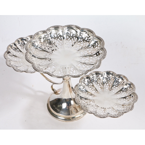 36 - A George V silver epergne, Birmingham 1919, maker Alexander Clarke & Co Ltd. the central pierced lob... 