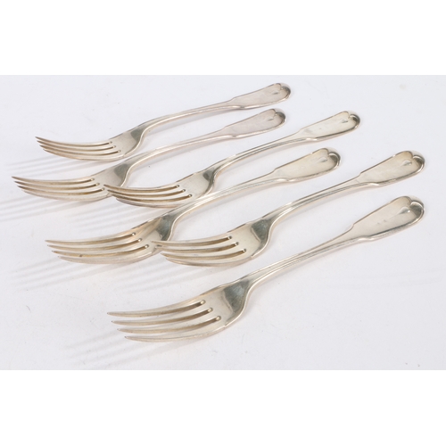 44 - A set of six George III silver table forks, London 1798, maker William Eley & William Fearn, the fid... 