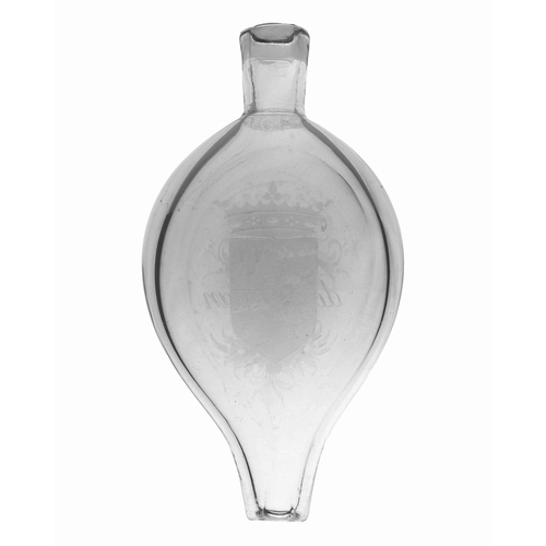 56 - A Victorian English glass flask, circa 1870, engraved with the name T. Morgan and a crest to the opp... 