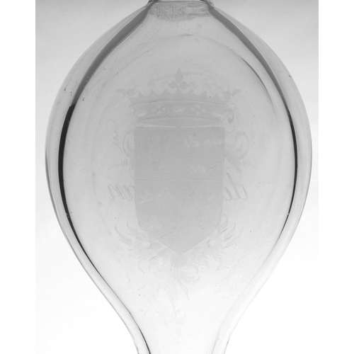 56 - A Victorian English glass flask, circa 1870, engraved with the name T. Morgan and a crest to the opp... 