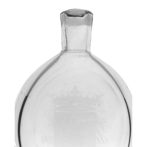 56 - A Victorian English glass flask, circa 1870, engraved with the name T. Morgan and a crest to the opp... 