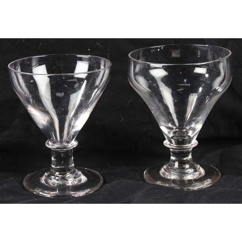 65 - Six George III 'rummer' glasses, four with tapered bowl, height 14cm and two bucket shaped, height 1... 