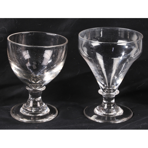 65 - Six George III 'rummer' glasses, four with tapered bowl, height 14cm and two bucket shaped, height 1... 