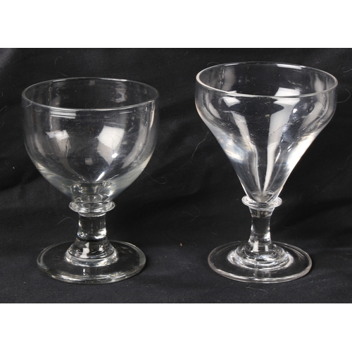 65 - Six George III 'rummer' glasses, four with tapered bowl, height 14cm and two bucket shaped, height 1... 