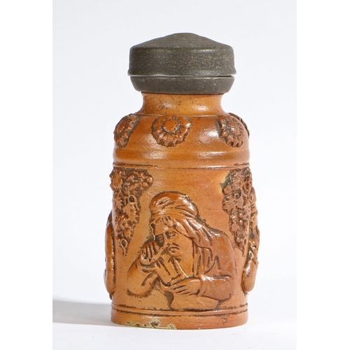 77 - A rare early 19th century salt glazed snuff jar from the Brampton factory, bearing decoration attrib... 