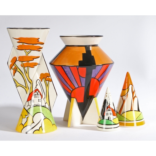90 - A group of four Art Deco style ceramics designed by Marie Graves -
 Red Roof pattern unique vase 1 o... 