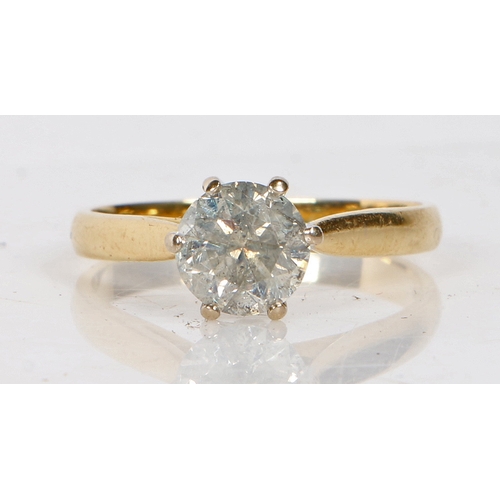 1 - An 18 carat gold diamond solitaire ring, the diamond at 1.50 carat within six claws, ring size P