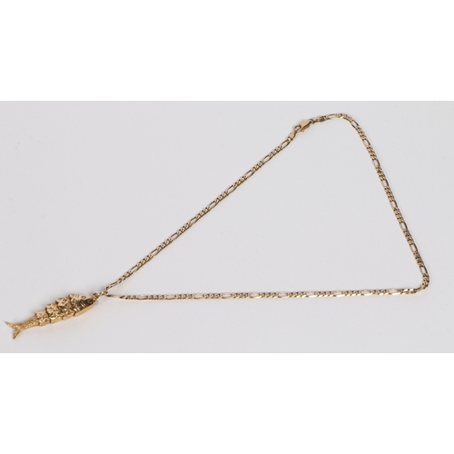 100 - A 9 carat gold articulated fish pendant, on a 9 carat gold chain-link necklace, the necklace 39cm lo... 